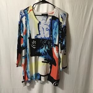 Orly Bright Artsy Print Lightweight Knit Pullover Top XL
